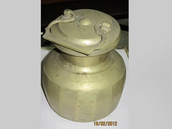 Small Metal Jar with metal lid used by Srila Bhakti Siddhanta Saraswati Goswami Prabhupada. Year 1933.